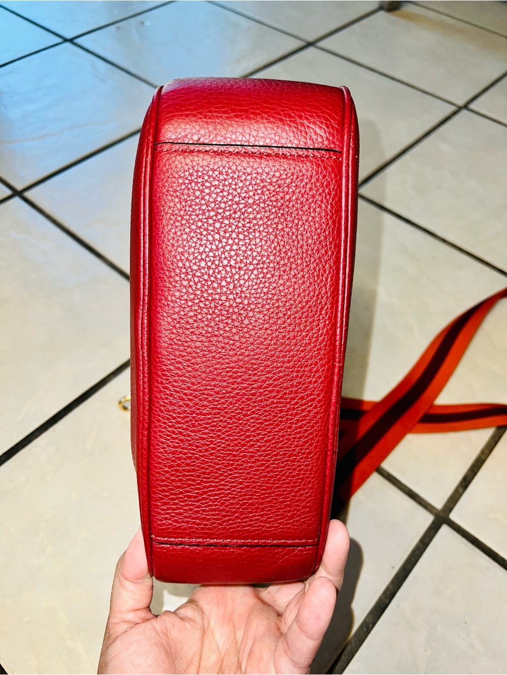 Coach Pebbled Leather Crossbody Bag in dark red with Striped crossbody Strap - Picture 6 of 10